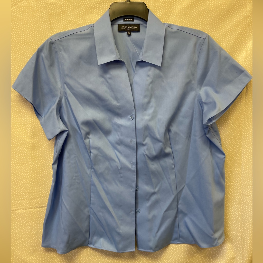 Jones New York Business Woman Blue Button Down Blouse 16w Nwt Wrinkle Resistant